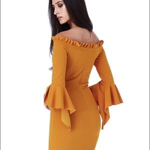 Mustard Bell Sleeve Midi Dress